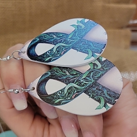 MENTAL HEALTH AWARENESS WOOD DROP EARRINGS - Picture 4 of 7